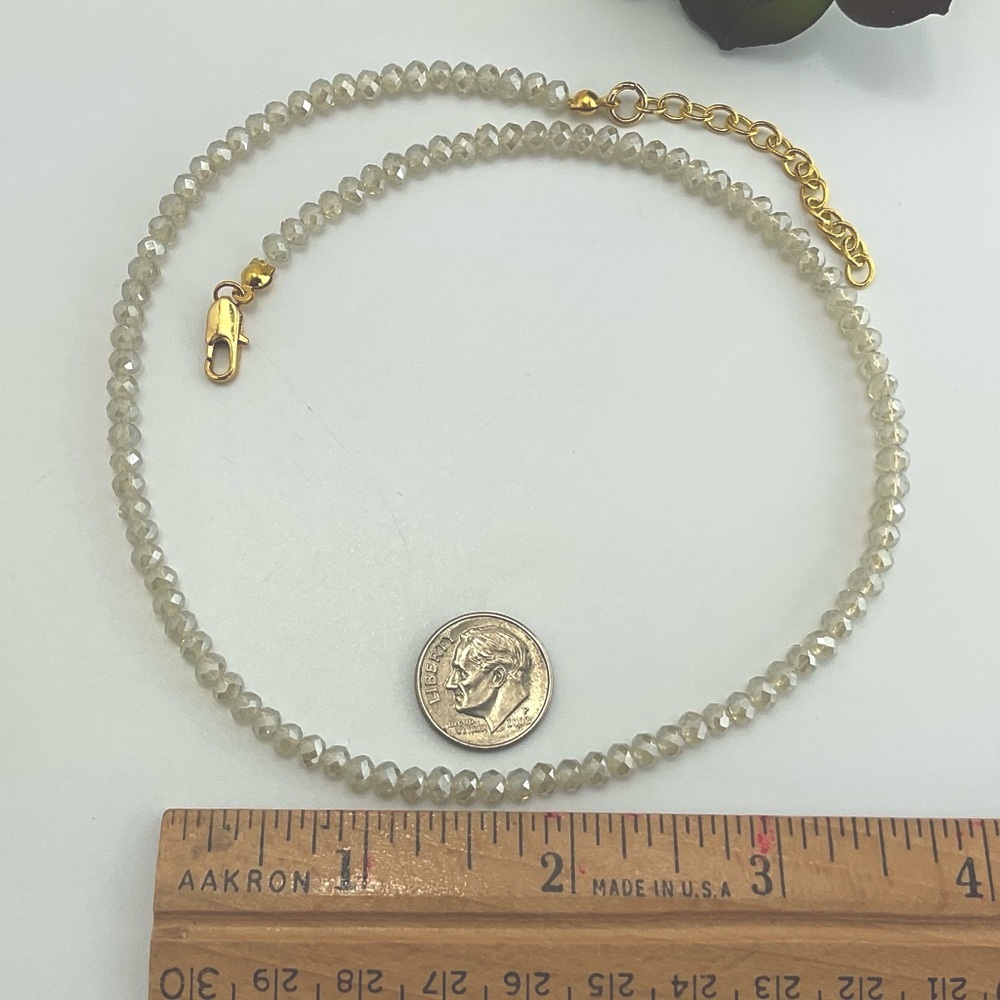 Opalescent Crystal Choker Necklace, Aura Effect, Neutral, Sparkly, Golden Aura - Picture 7 of 11